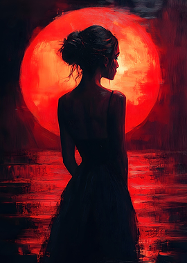 Silhouette Under Red Moon