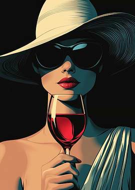 Woman with Wine and Hat