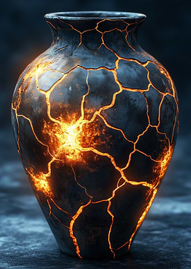 Molten Core Vase – Fiery Cracked Ceramic Art