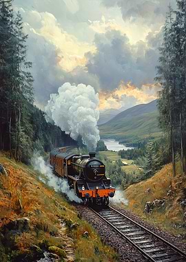 Steam Train in Mountains
