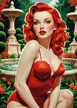 Redhead Pinup in Beautiful Garden
