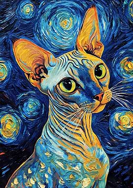 Sphynx Cat Starry Night