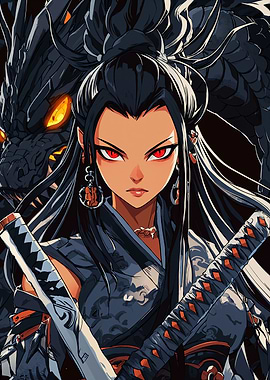 Samurai Woman with Dragon