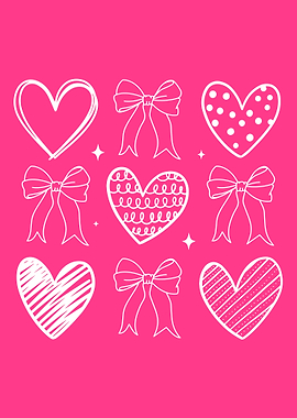 Hand Drawn Hearts and Bows