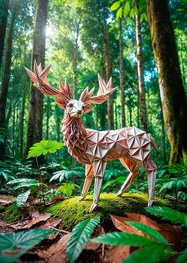 Origami Deer in Forest