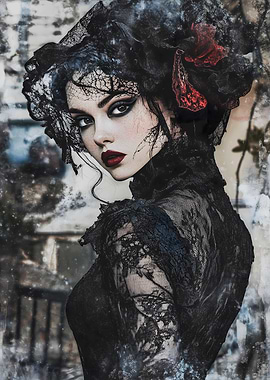 Gothic Woman in Lace Veil