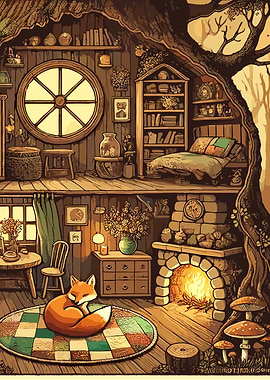 Cottagecore Cozy Fox Sleeping