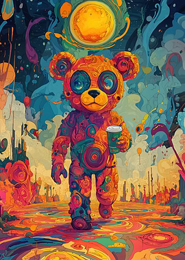 Psychedelic Bear with Coffee