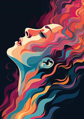 Abstract Woman with Colorful Hair