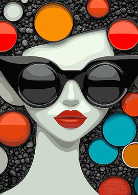 Woman in Sunglasses with Colorful Circles