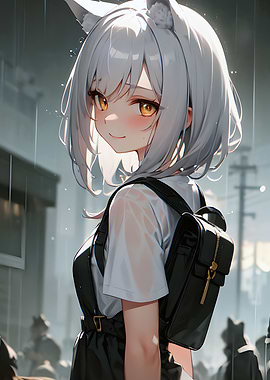 Anime Girl in Rain
