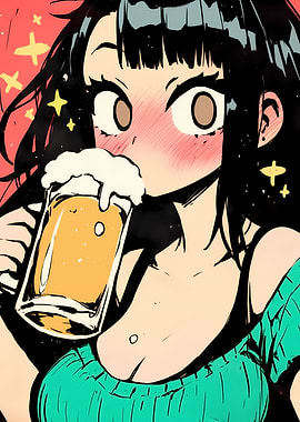 Anime Girl Drinking Beer