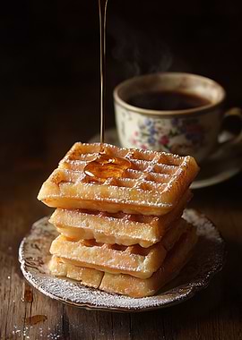 Waffles with Syrup and Coffee