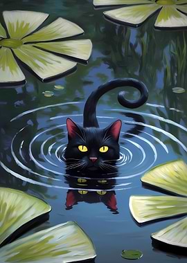Black Cat in Water