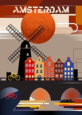Amsterdam Netherlands Travel Retro Cityscape