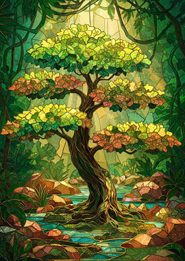 Stained Glass Jungle Tree