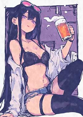 Sexy Anime Girl with Beer