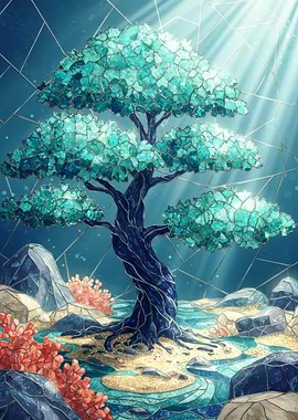 Stained Glass Ocean Tree