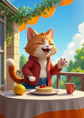 Happy Cat with Pancakes
