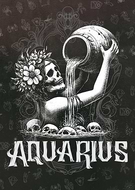 Aquarius Zodiac Skull