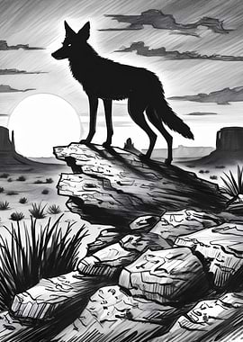 Coyote Silhouette in Desert