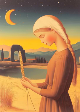 Woman Holding Wheat at Dusk