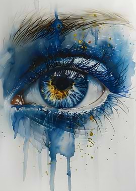 Blue Eye Watercolor Painting