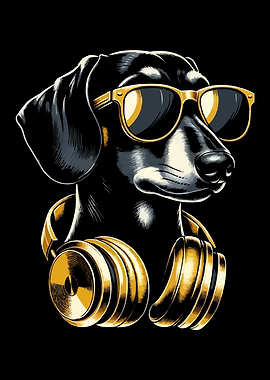 Dachshund with Headphones