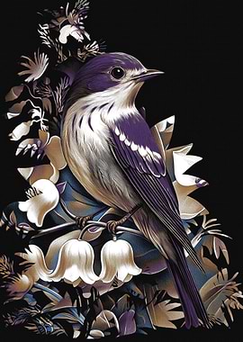 Purple Bird on Flowers