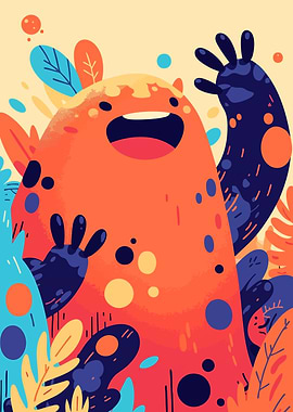 Happy Blob Monster in Nature Minimalist Art