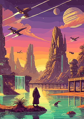 Sci-Fi Cityscape with Spaceships