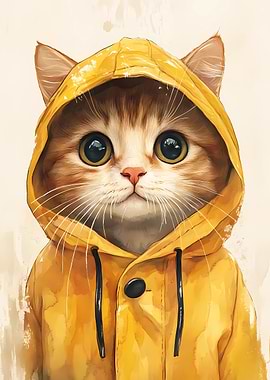 Cute Cat in Yellow Raincoat