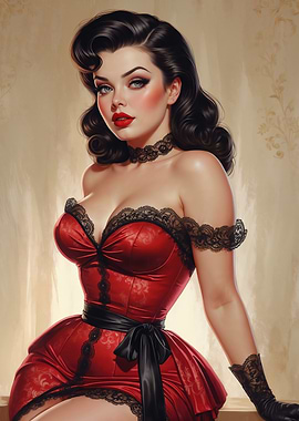 Brunette Pin-up in Red Dress