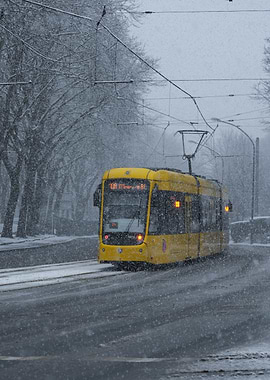 Yellow Tram in Snow - Essen | Germany