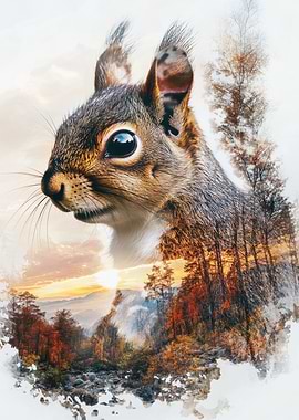 Squirrel in Autumn Forest