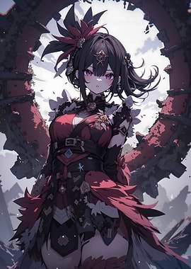 Anime Girl in Red and Black Outfit