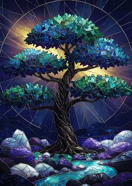 Stained Glass Midnight Tree