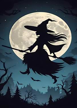 Witch Flying on Broom