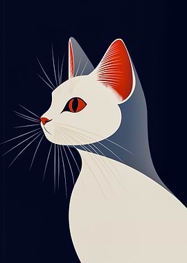 White Cat with Red Ears