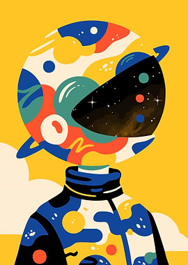 Astronaut with Galaxy Head Minimalist Art