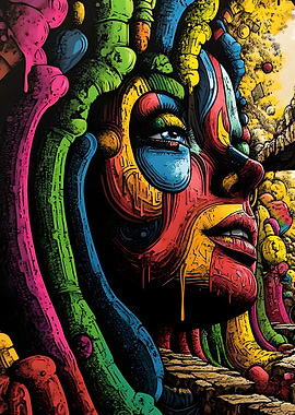 Abstract Colorful Portrait of a Woman Face