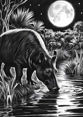 Tapir Drinking at Night