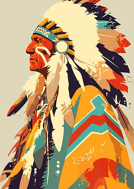 Native American Chief Minimalist Art