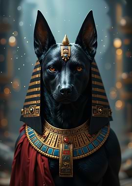 Majestic Black Dog in Ancient Splendor