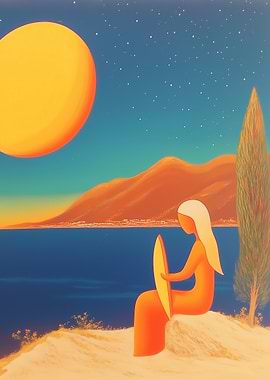 Woman with Lyre by the Sea