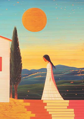 Woman Walking at Sunset