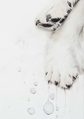 White Paw Print with Water Drops