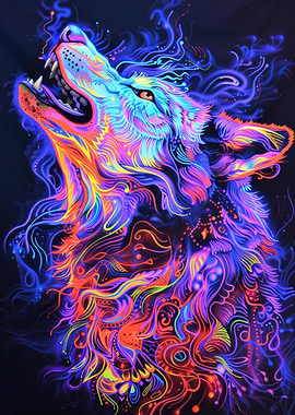 Neon Wolf Art