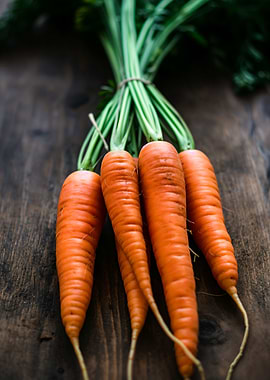 Fresh Carrots on Wooden Background