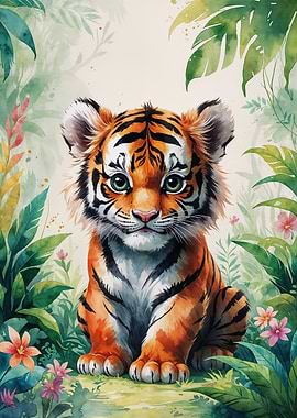 Cute Tiger Cub Watercolor